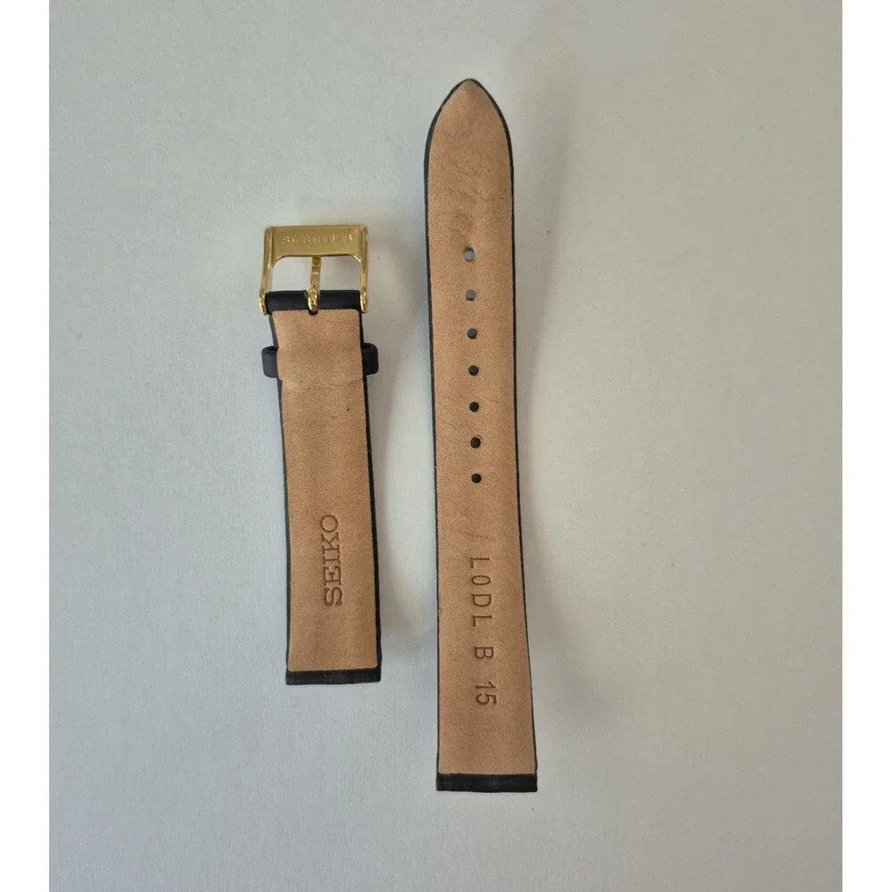Genuine Seiko 15mm Black Leather Watch Band Strap LODL B Fits SWR079/SWR080 Tank